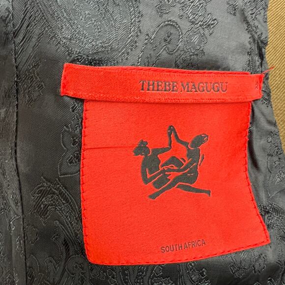 THEBE MAGUGU Green Brown Cotton Notched Lapel Side Tie Career Blazer Jacket XS - Picture 8 of 10